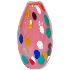 Venetian Murano Glass Vase in Pink and Multicolors, circa 1980s