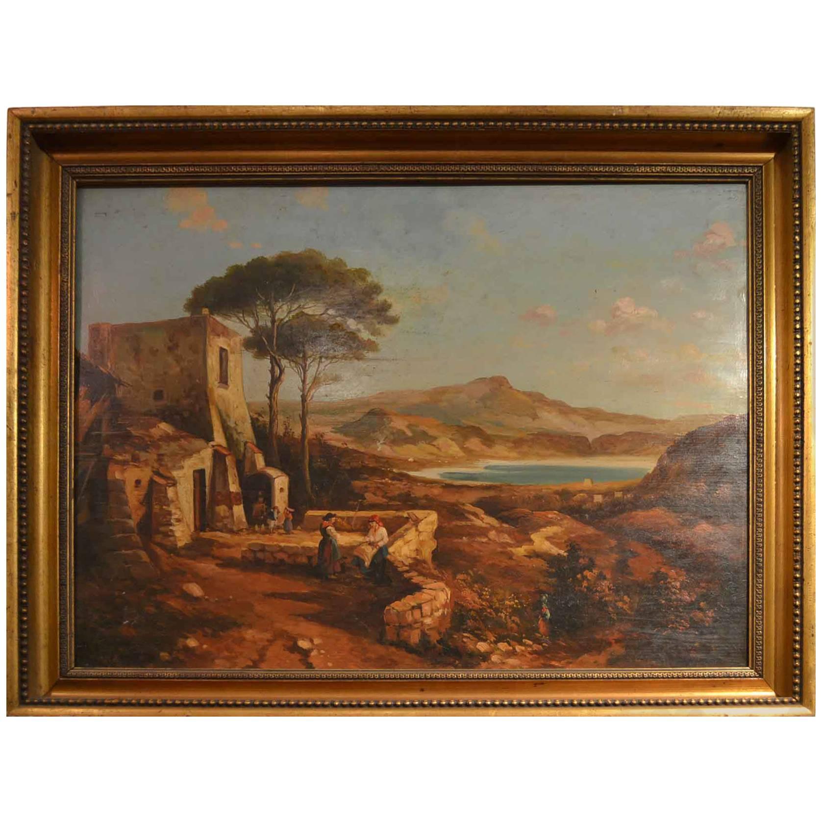 19th Century Painting Neapolitan Landscape Postiglione