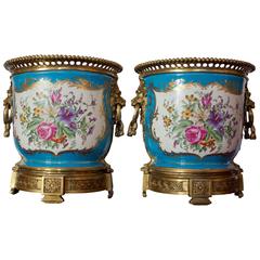 Sevres Style Bronze-Mounted Porcelain "Cache-Pots"