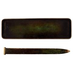 Just Andersen Bronze Letter Knife and Pen Tray in Alloyed Bronze, 1930s-1940s