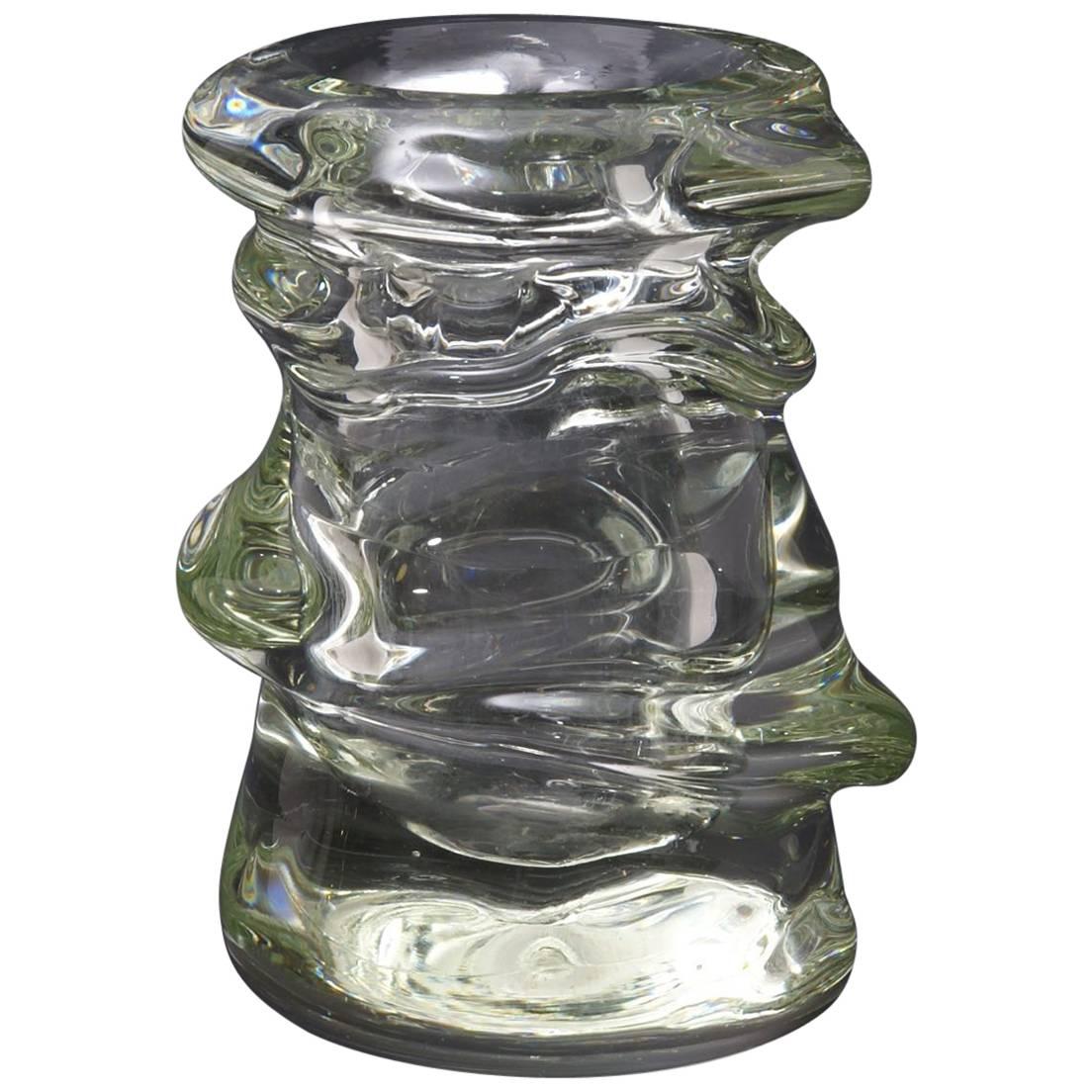 Sculptural Fifties Clear Glass Vase by André Thuret For Sale