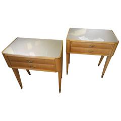 1950s Italian Cherrywood Sidetables with Frosted Glass Top