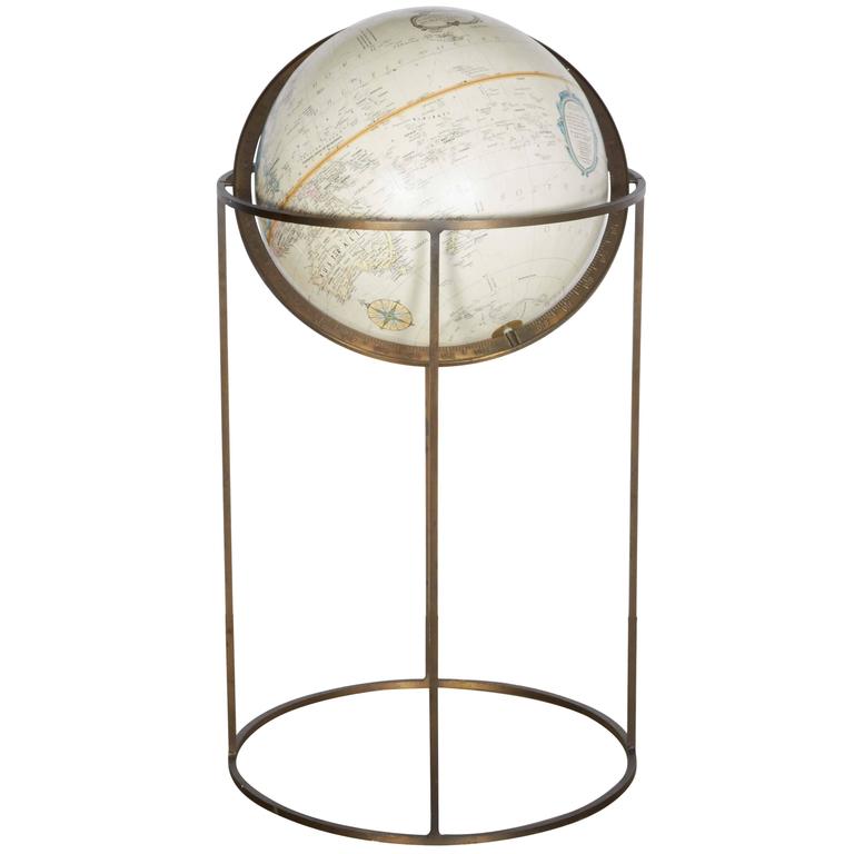 1960s Brass Floor Terrestrial Globe at 1stDibs