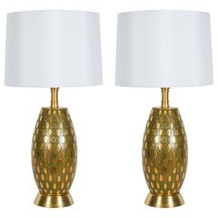 Italian Ceramic Lamps in Moss Green with 22-Karat Accents Italian Ceramic Lamps in Moss Green with 22-Karat Accents