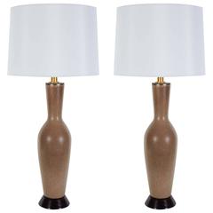 Italian Tan/Brown Speckled Glazed Lamps 3