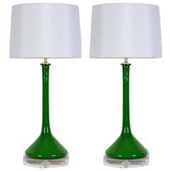 Emerald Green Murano Glass Lamps by Vistosi