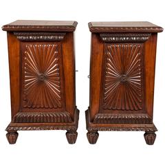 Pair of Carved Victorian Padouk Side Cabinets, circa 1860