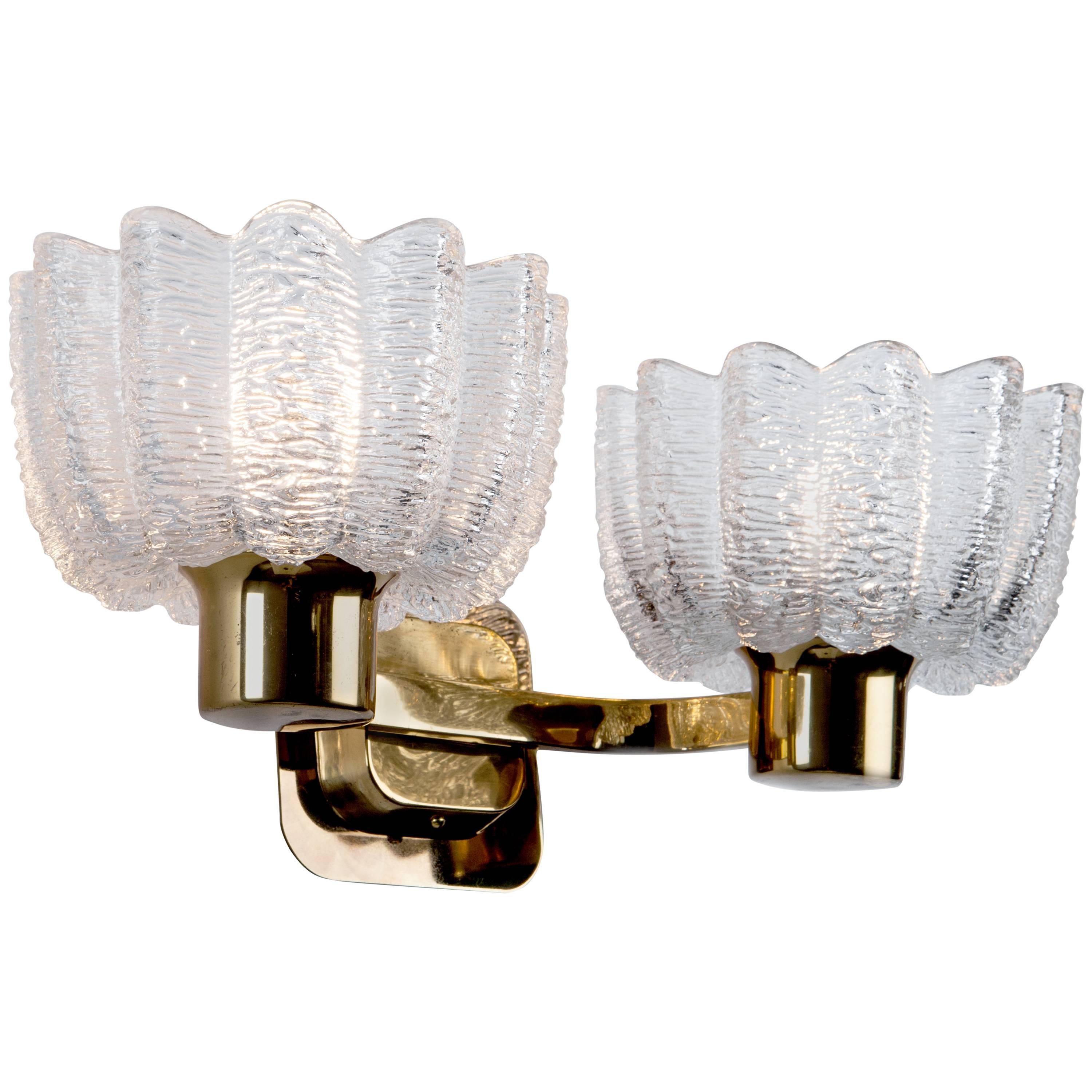 Brass and Glass Two Arm Sconces, Circa 1960