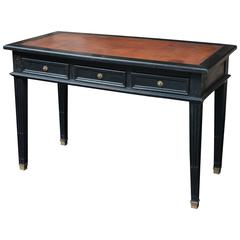 Ebonized Three-Drawer Bureau Plat with Embossed Leather Top, French, circa 1880