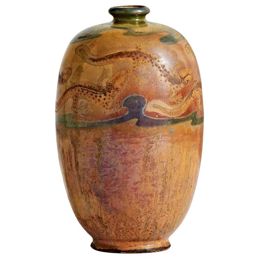 "Salamander" Italian Art Nouveau Vase by Galileo Chini For Sale