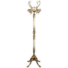 Retro Mid-Century Free Standing Ornate Onyx and Brass Coat Stand