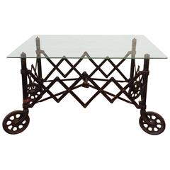 1920s Glass Top Copper Oxide Steel Industrial Coffee Table 9