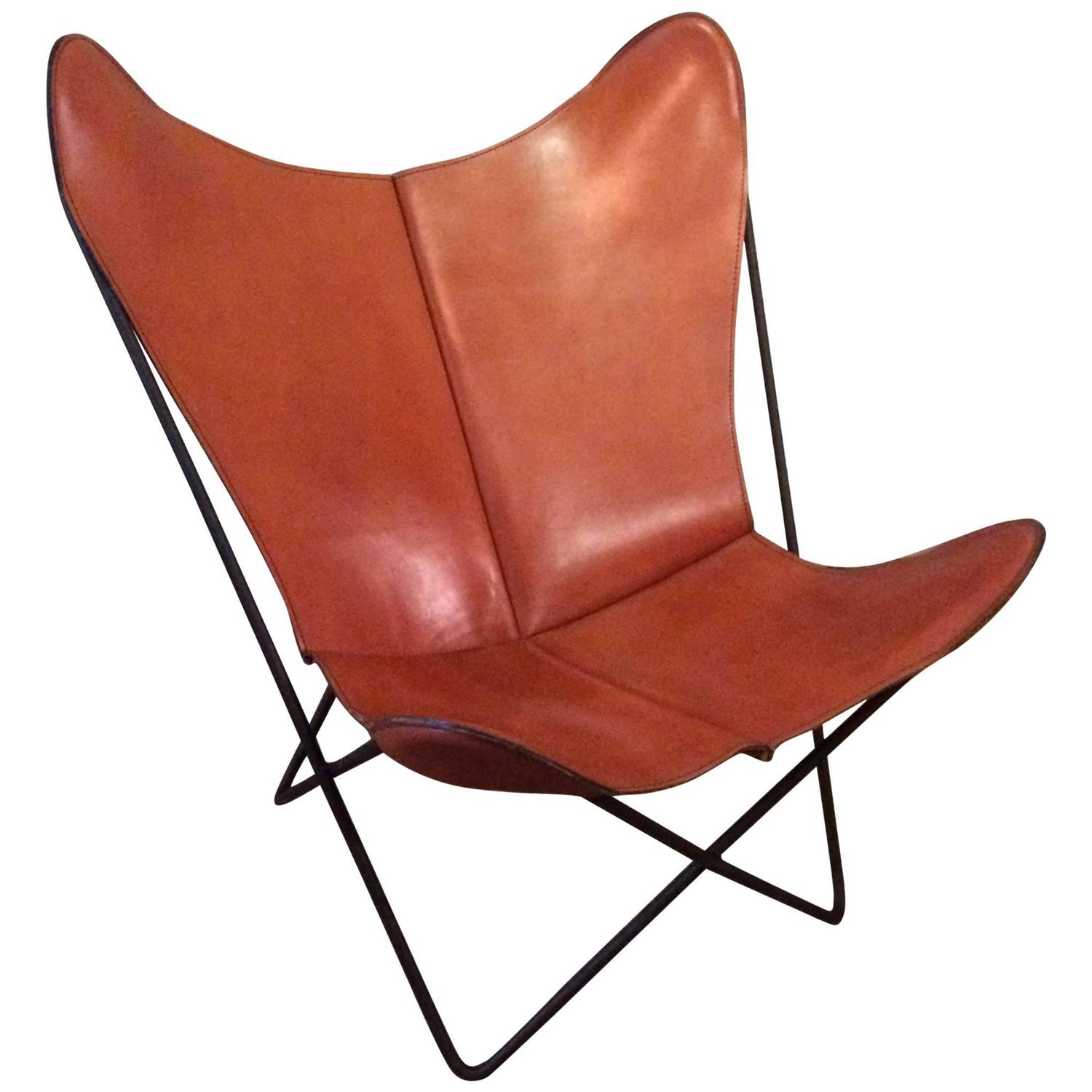 Leather Butterfly Chair by FerrariHardoy for Knoll For Sale at