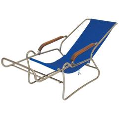 Blue and Nickel Chaise Longue Attributed to Jean Burkhalter France circa 1929 7