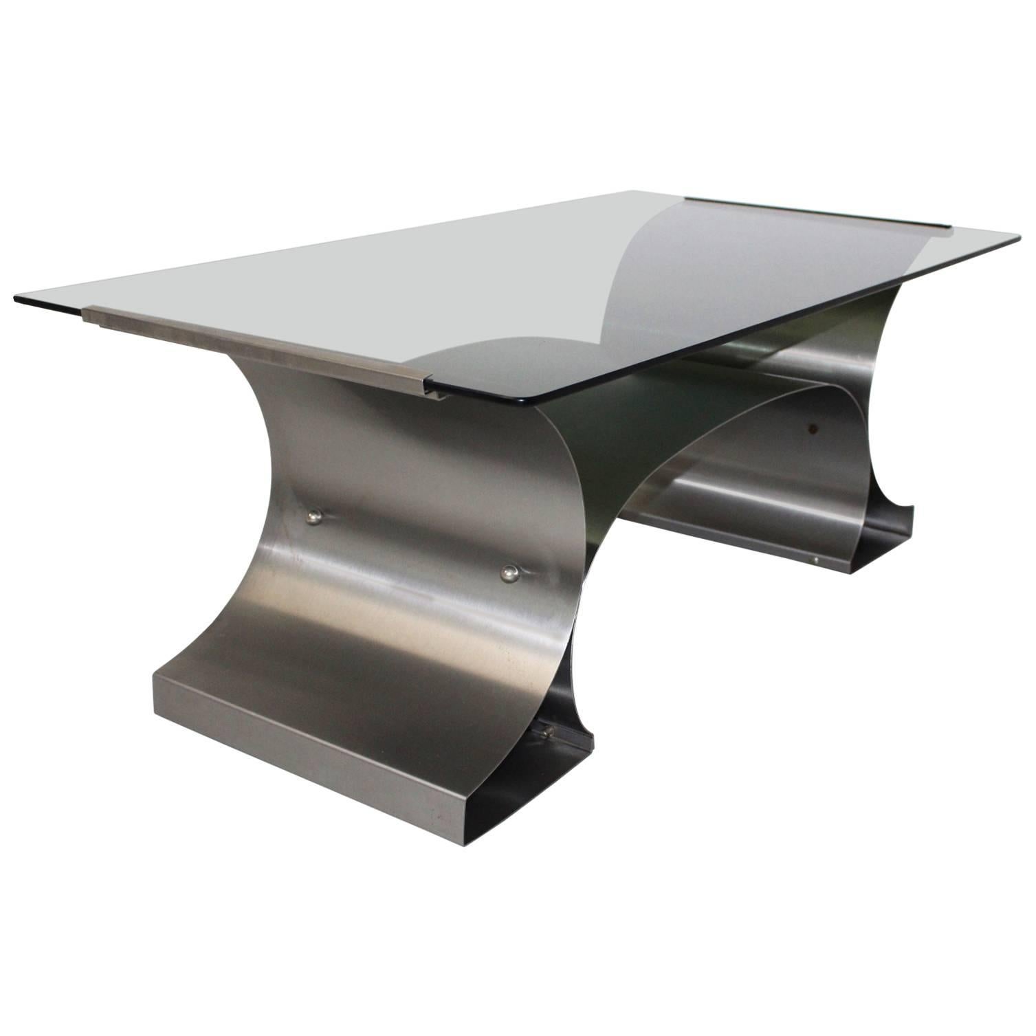 Mid Century Modern Vintage Steel Coffee Table by Francois Monnet, circa 1970