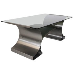 Mid Century Modern Vintage Steel Coffee Table by Francois Monnet, circa 1970