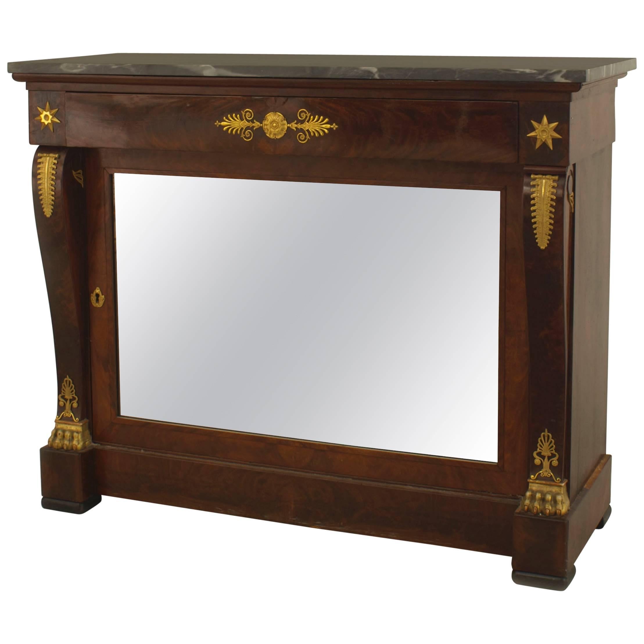 French Empire Mahogany and Mirrored Console Table For Sale