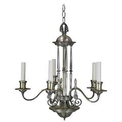 1920 Silver Plate Brass Five-Arm Chandelier