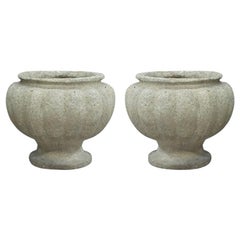 Pair of French Mid-Century Modern Stone Table Lamps in the Form of Urns