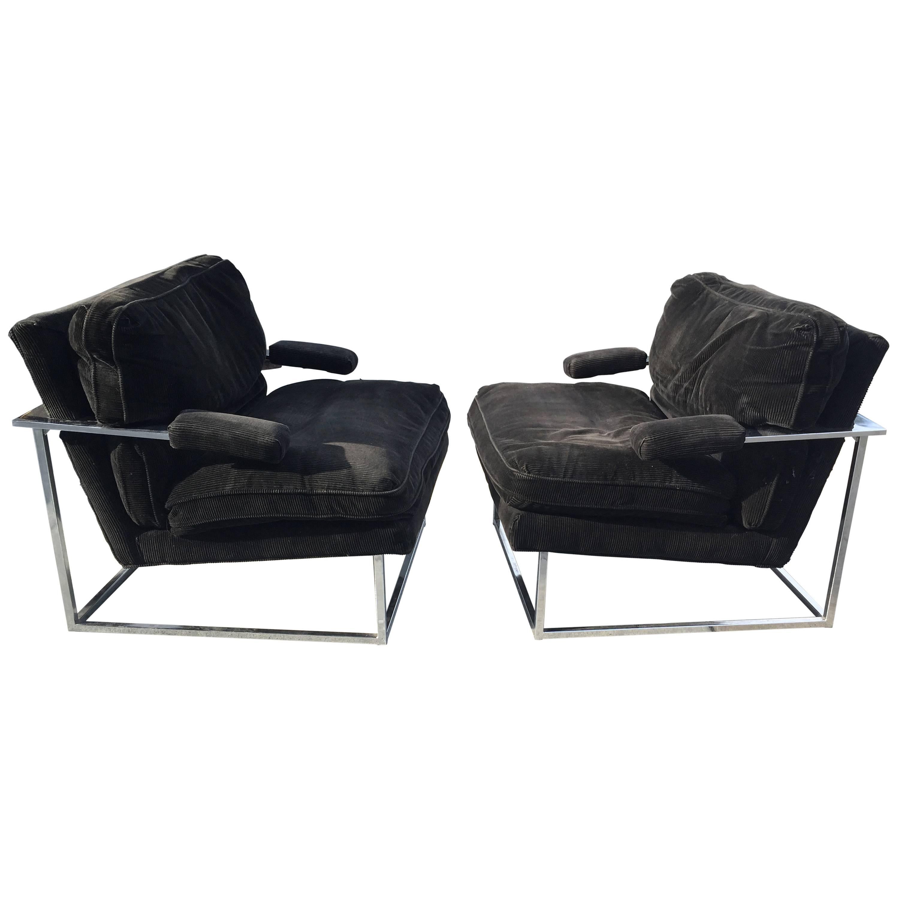 Pair of Chrome Lounge Chairs in the Manner of Milo Baughman