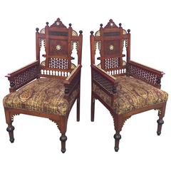Antique Pair of Exceptional 19th Century Moorish Armchairs in the Manner of Bugatti