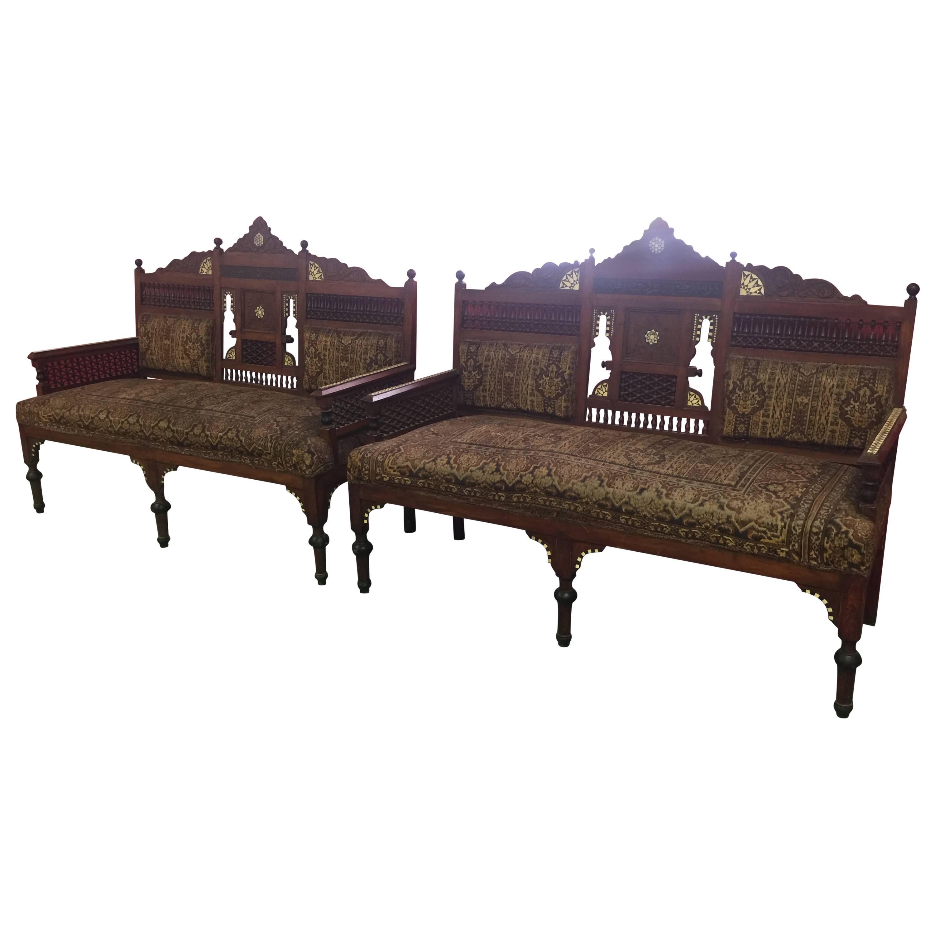 Pair of Outstanding 19th Century Moorish Settee in the Manner of Bugatti For Sale
