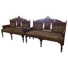 Antique Pair of Outstanding 19th Century Moorish Settee in the Manner of Bugatti