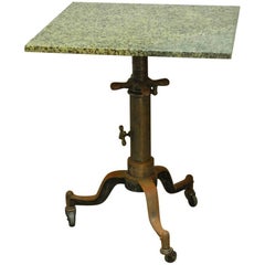 Vintage Industrial Adjustable Lift Table with Marble Top