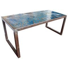 Modern Blue Metal Writing Desk 3