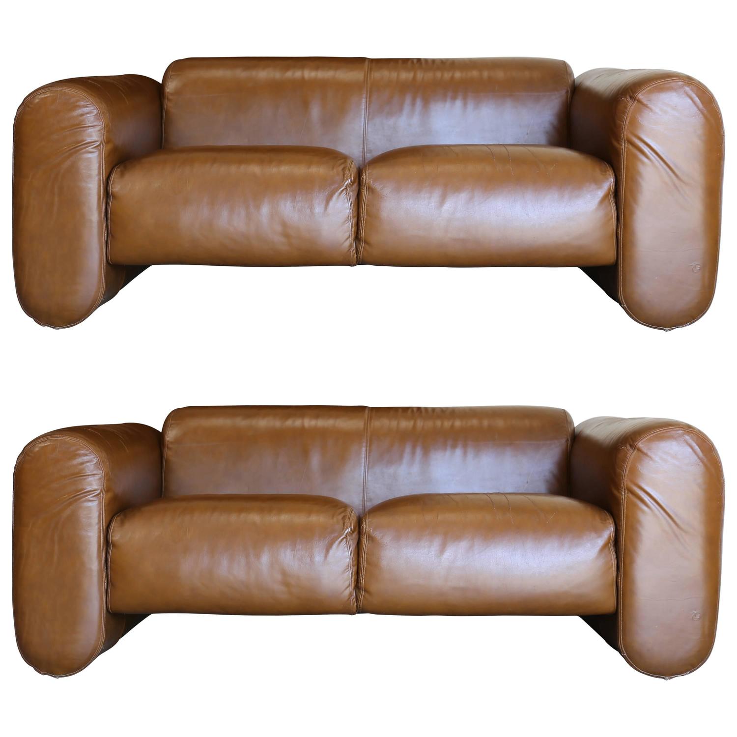 Pair of Leather Sofas by Stendig at 1stdibs