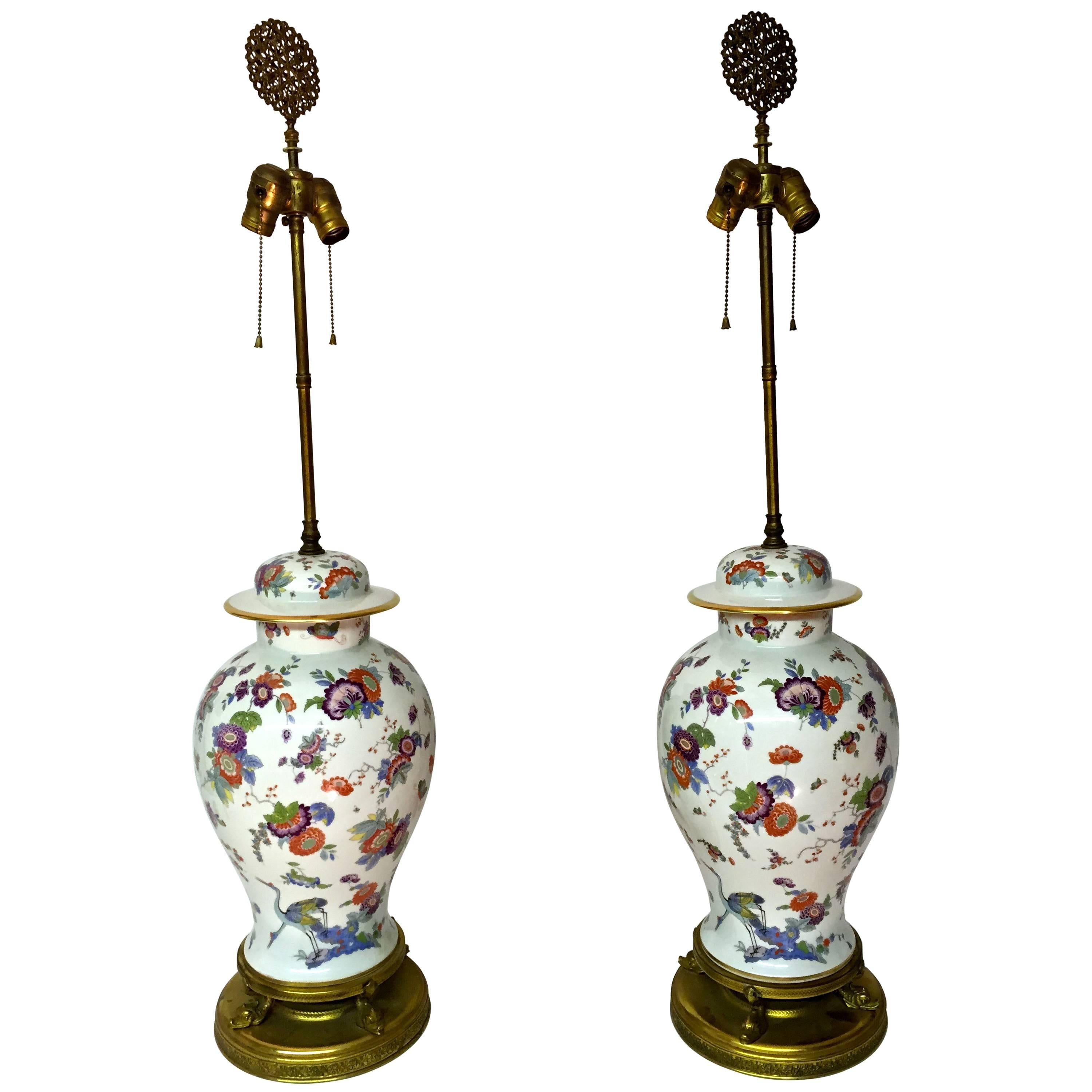 Pair of Asian Inspired German Porcelain Ginger Jar Lamps