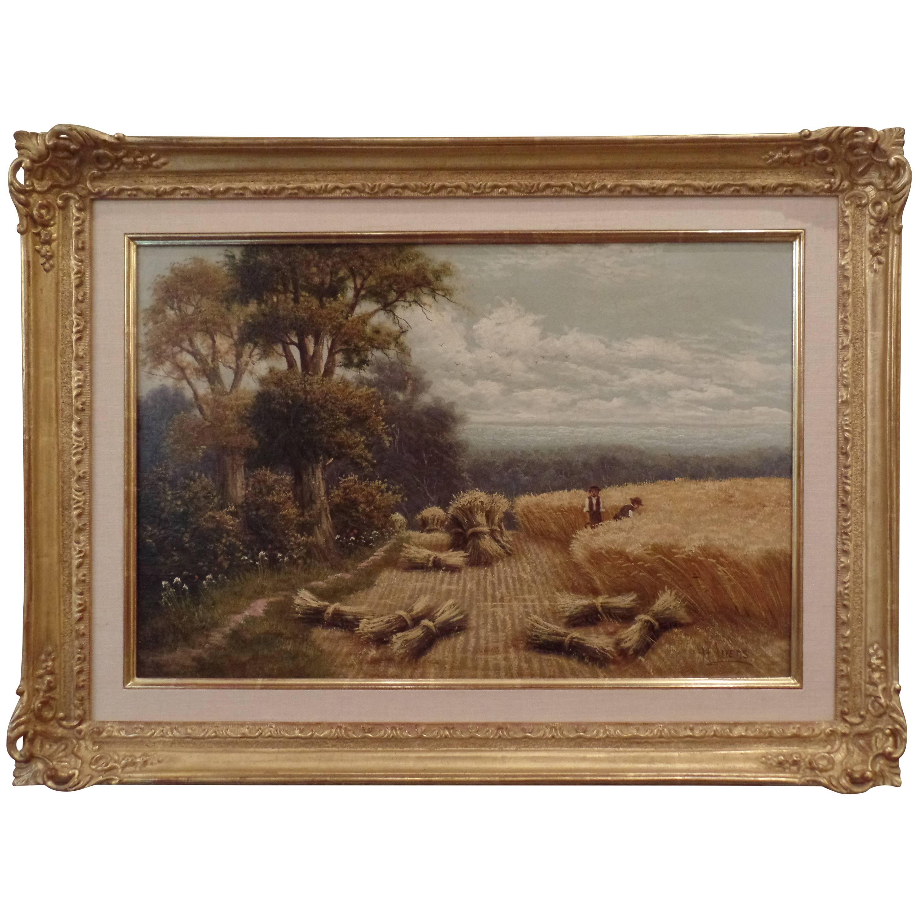 H. Livens Oil Painting "Harvesting on a Summer's Day" For Sale