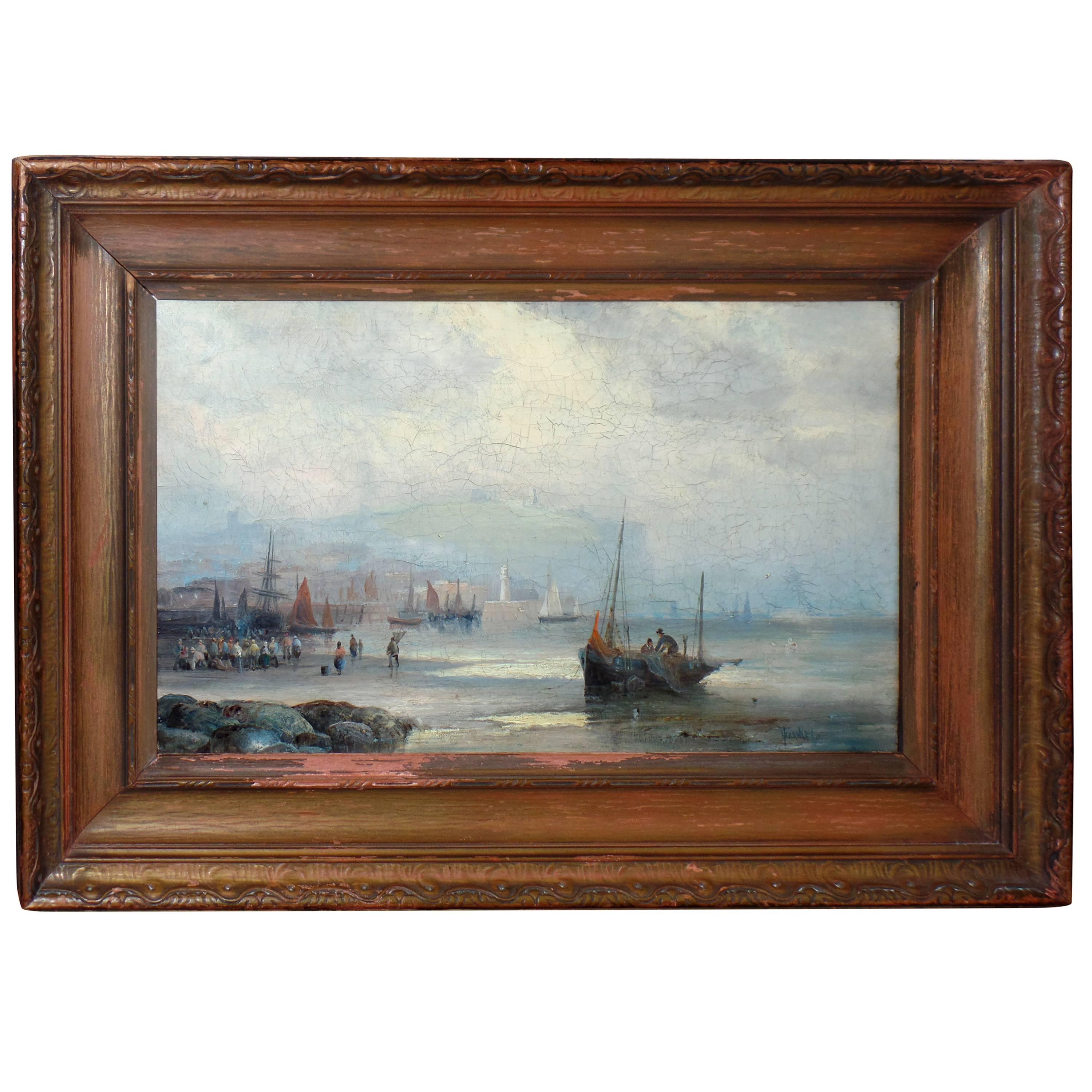Fishermen at Low Tide Oil Painting by William Thornley, Signed For Sale