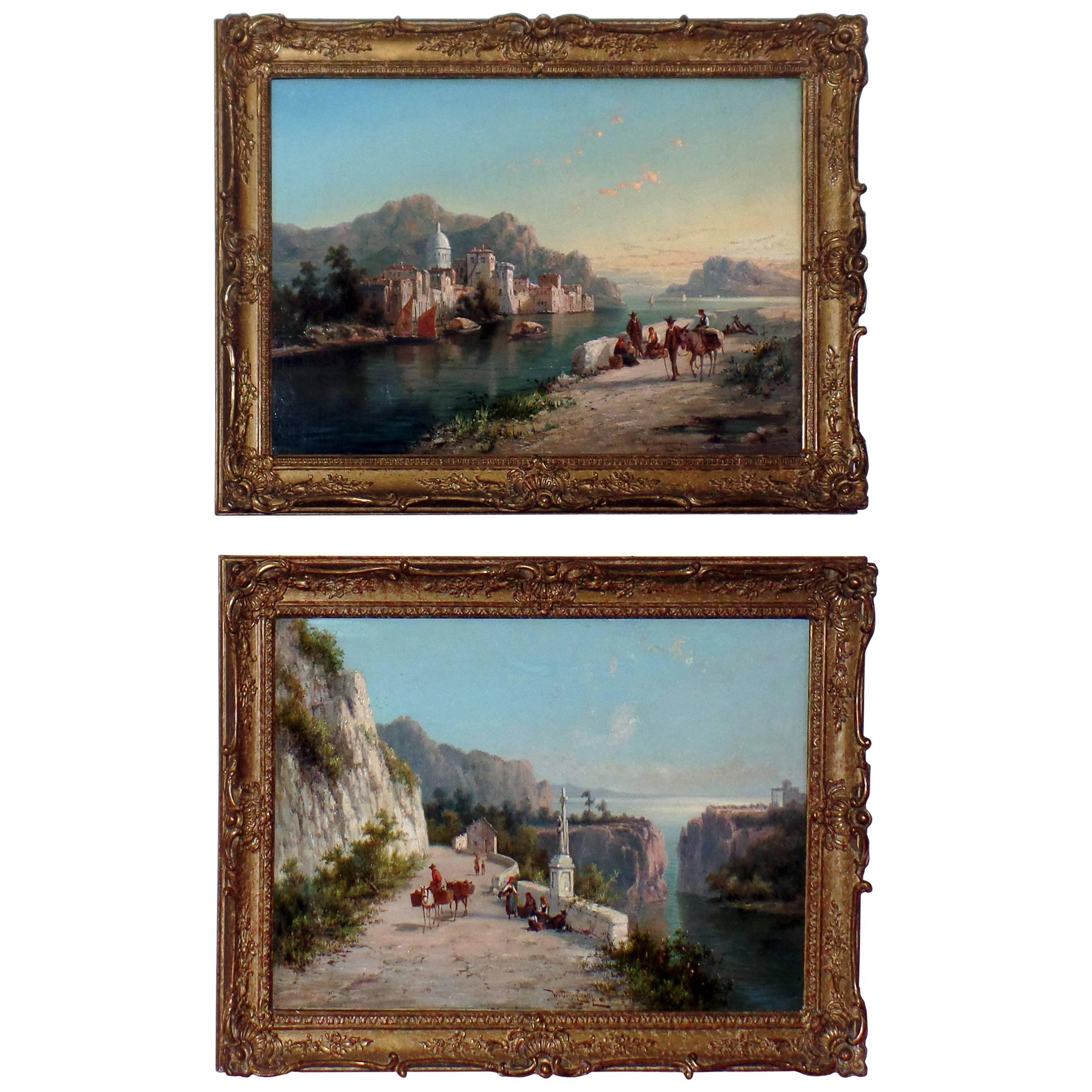 Pair of Signed Oil on Canvas Paintings by W. Dommersen For Sale
