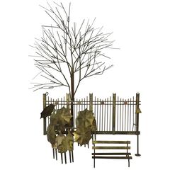 Curtis Jere Rainy Day Park Bench Metal Wall Sculpture Artisan House 5