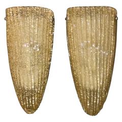 Pair of Barovier Gold-Flecked Murano Sconces