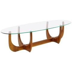 Organic Form Walnut and Glass Coffee Table in the style of Adrian Pearsall