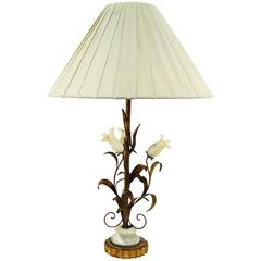 Lovely Italian 1950s Alabaster and Gilt Metal Botanical Style Lamp