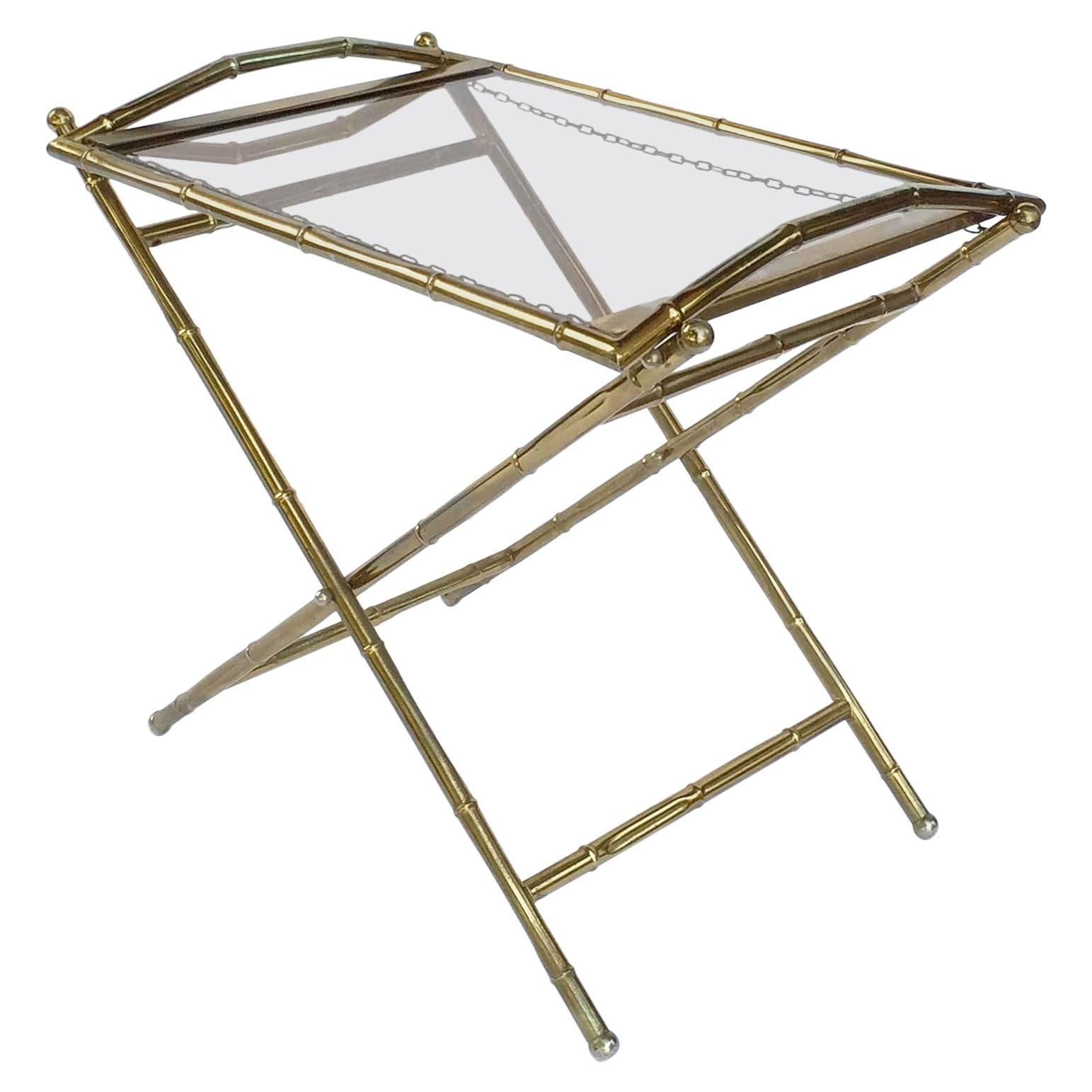 French Tray Table of Brass and Smoked Glass