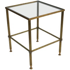 French Square Low Table of Brass and Glass