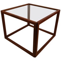 Rationalist Danish Modern Cube Table with Smoked Glass Top