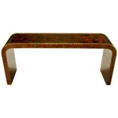 Signed Artisan-Painted Waterfall Console Table with Greek Key Design