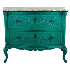 Marble-Topped Italian Carved and Painted Serpentine Shaped Commode