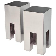Used Stainless Steel and Black Granite Side Tables