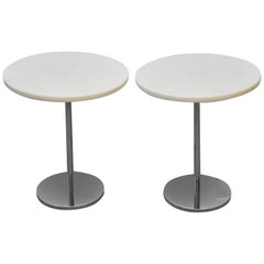 Pair of White Marble and Stainless Steel Side Tables by Gerald R. Griffith