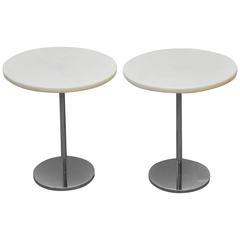 Pair of White Marble and Stainless Steel Side Tables by Gerald R. Griffith 2