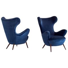 Pair of Paolo Malchiodi Armchairs in Blue Velvet, 1940s