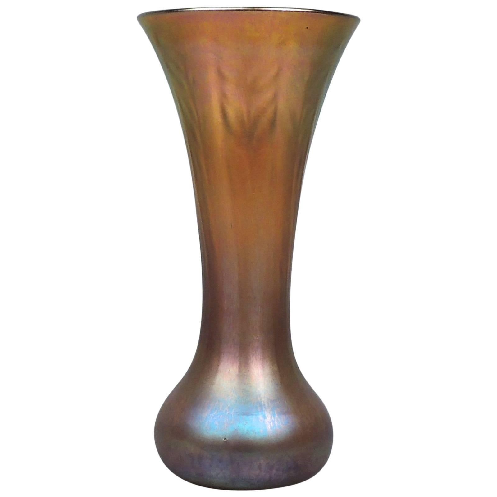 Early Tiffany Favrile Molded Feather Art Glass Vase