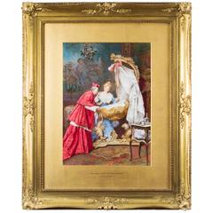 Antique Watercolor Umberto Cacciarelli "The Cardinal's Visit"