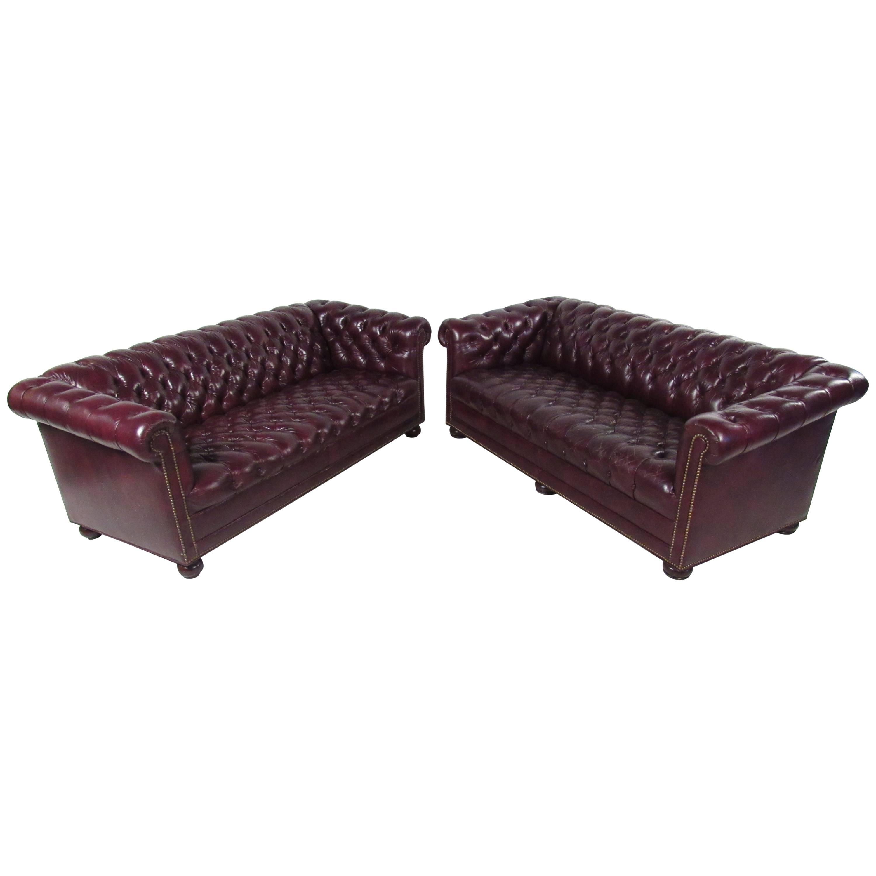 Pair of Leather Chesterfield Sofas